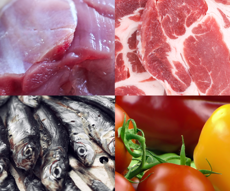 våra färska råvaror, kött, fisk, frukt och grönsaker